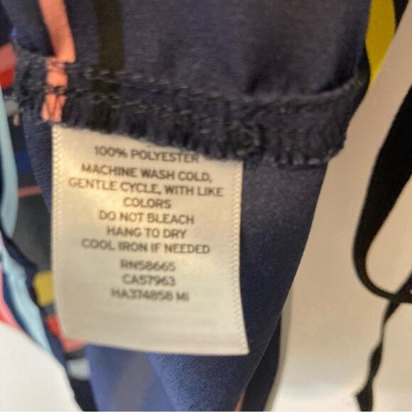 Halogen Rainbow Striped Lightweight Dark Blue 3/4 Tie Sleeves V-Neck Blouse Top - Picture 7 of 7